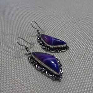 Gorgeous "PURPLE BOTSWANA AGATE" Handmade Dangle Sterling Earrings #241B